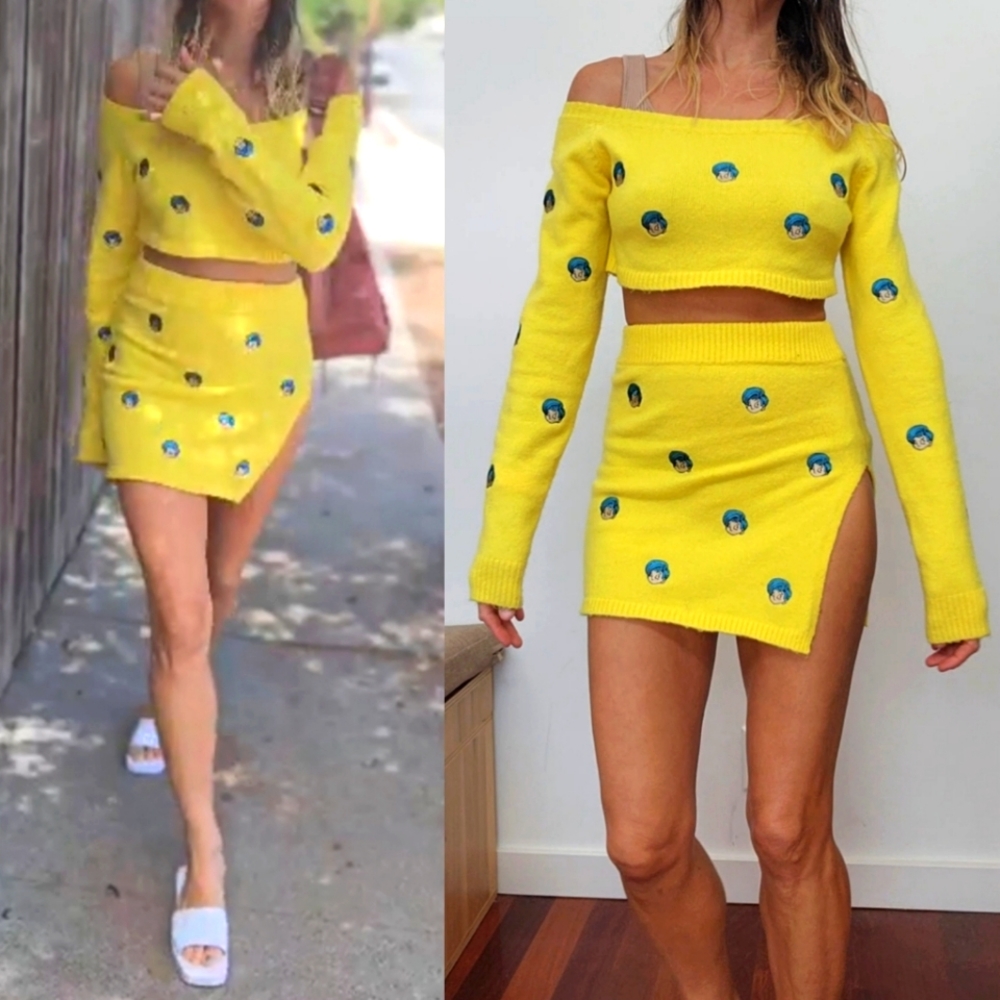 Wolf & Badger yellow anime knit sweater skirt set S